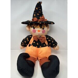 Vintage Halloween Witch Scarecrow Dan Dee Nylon Puffalump Style 26" Plush